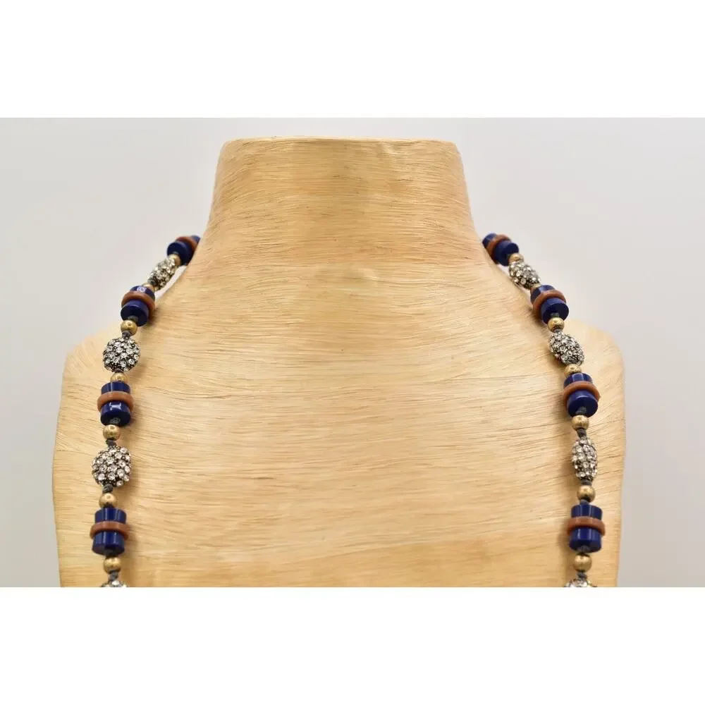 J.Crew Beaded Necklace Blue Brown Lucite Rhinestone Crystal Chunky NWT BinBJ